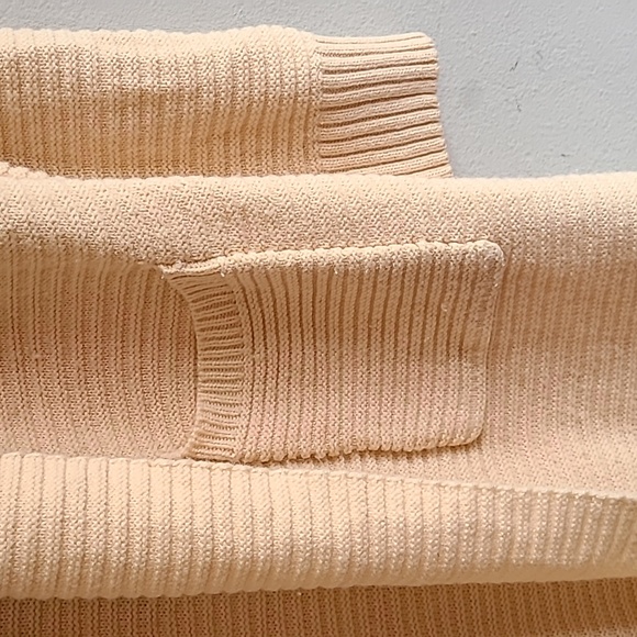 Women's medium beige textured stripe knit long duster open front cardigan - Picture 3 of 5